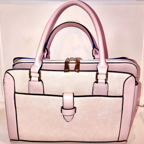 🎉2xHP🎉 VEGAN LEATHER Satchel Snake Skin Center Zip Handbag Pink + Gold Hardware - Picture 1 of 16